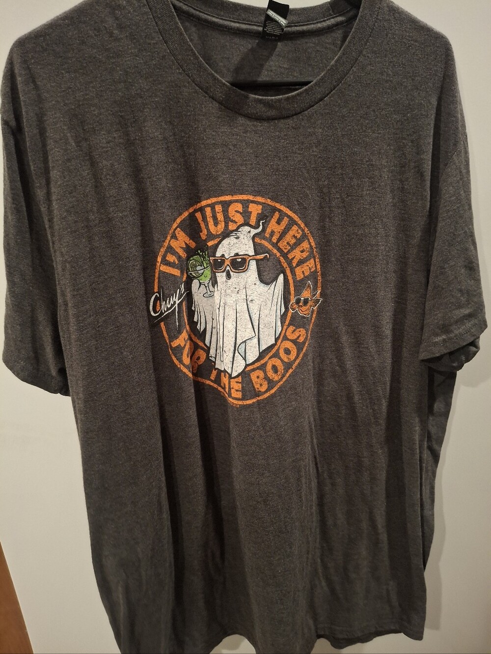 District Men's Charcoal Graphic Tee with Orange & White Ghost Print